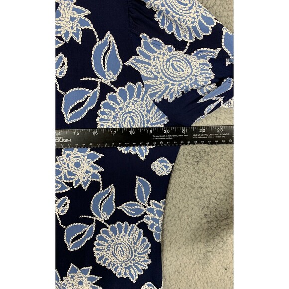 PerSeption Concept Blue Floral Cap Sleeve Midi Dress Polyester Spandex Stretch M - Picture 10 of 14